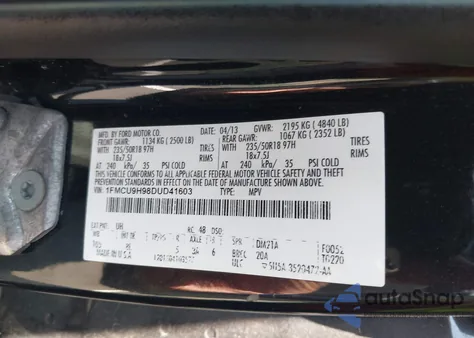 2013 Ford Escape Sel z USA, uszkodzony, nr VIN 1FMCU9H98DUD41603